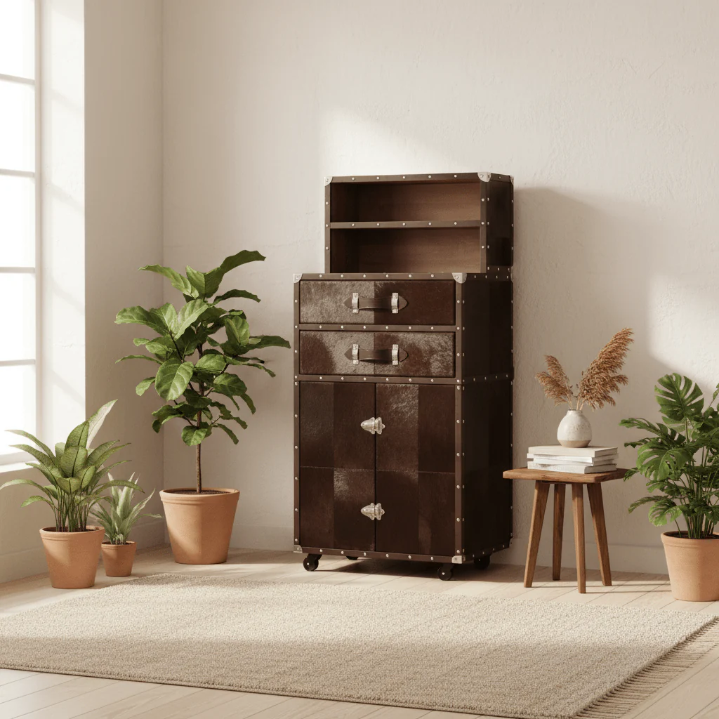 Kensington Townhouse Hair On Leather Drinks Cabinet - Image 3