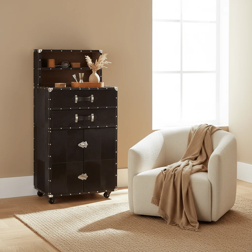 Kensington Townhouse Hair On Leather Drinks Cabinet - Image 4