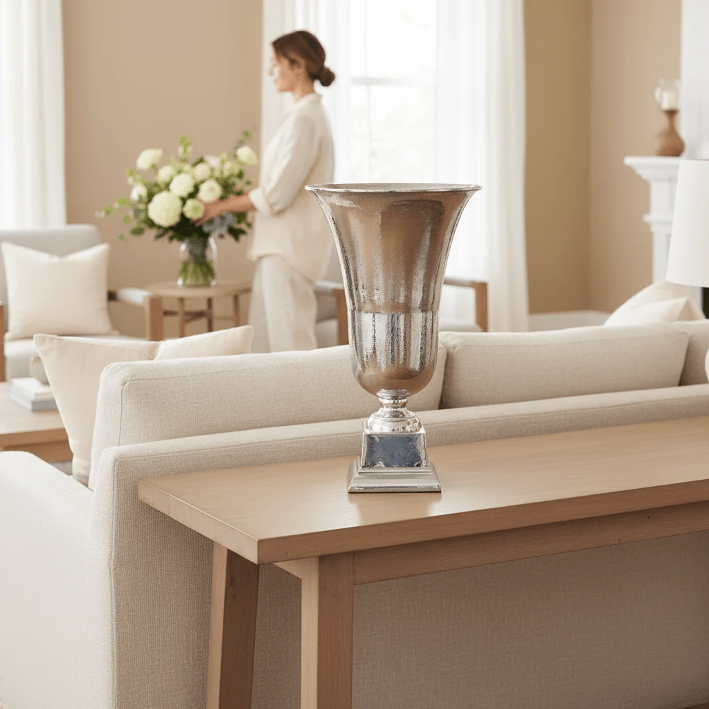 Kensington Townhouse Large Silver Finish Fluted Vase - Image 2