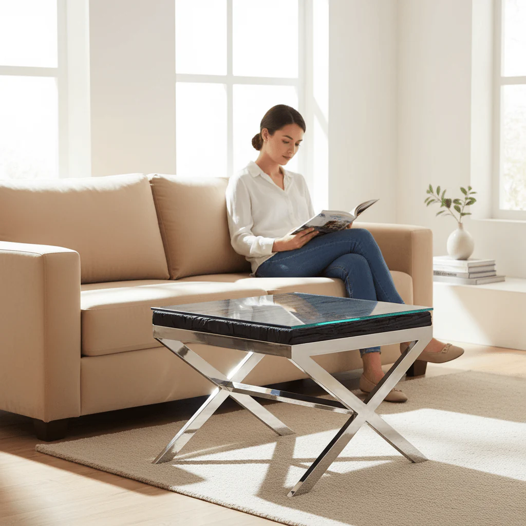 Kerala Black Top End Table With Cross Base - Image 2