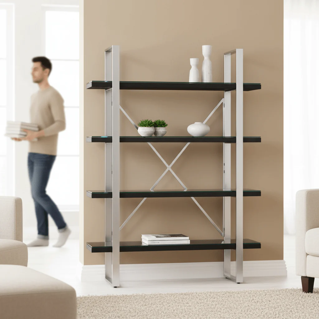 Kerala Black Wood Four Tier Shelf Unit - Image 2