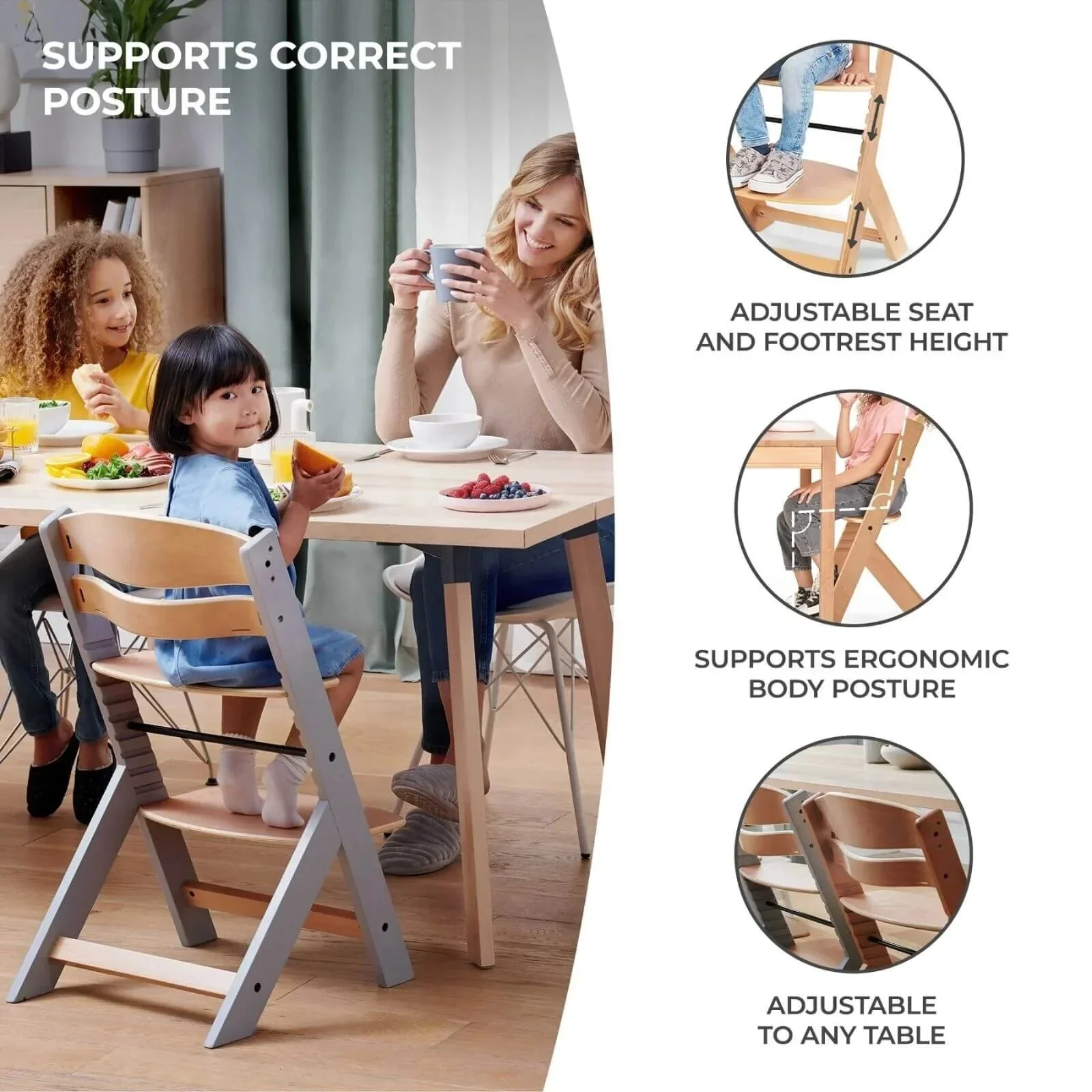 Kinderkraft Enock Wooden Highchair - Wooden Natural - Image 7