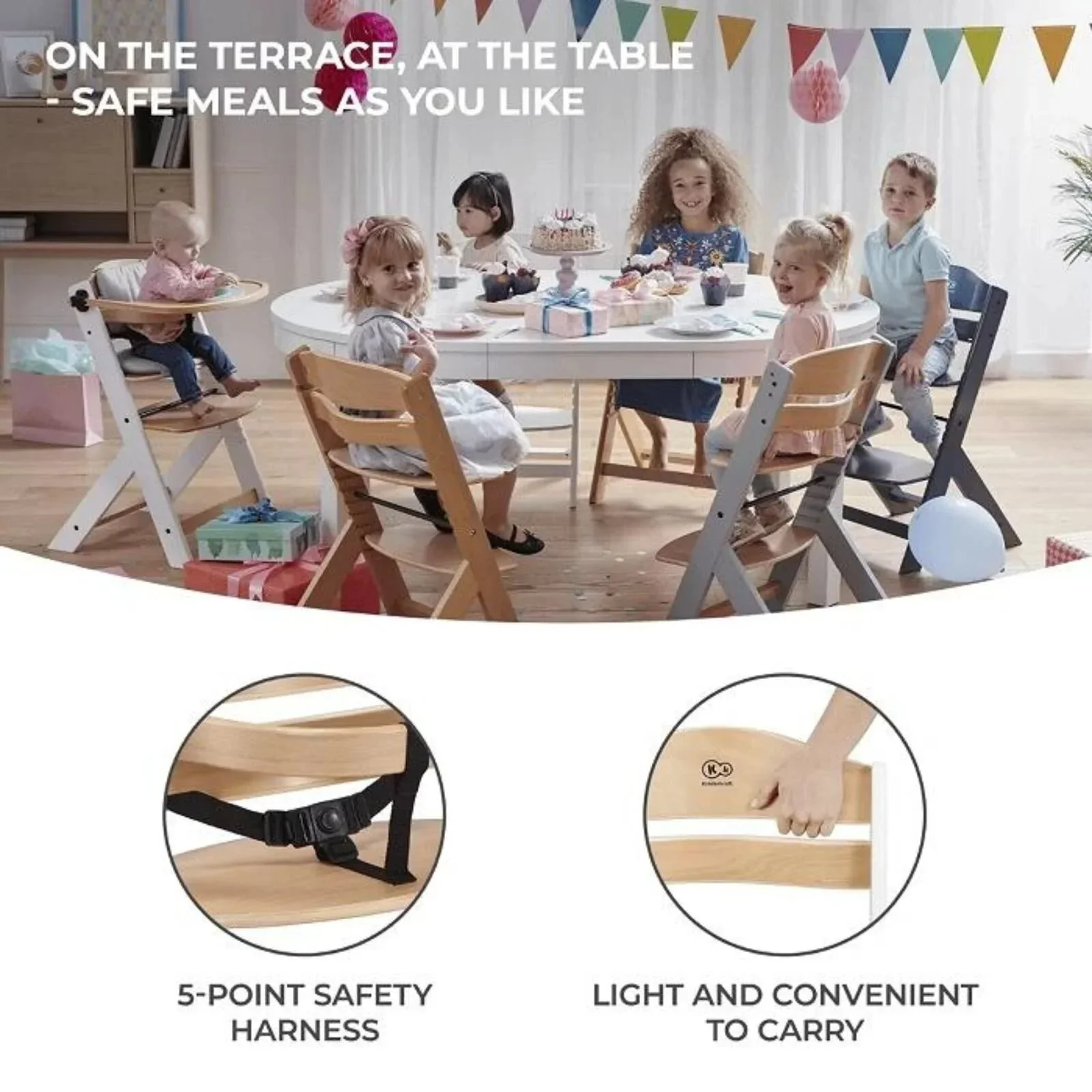 Kinderkraft Enock Wooden Highchair - Wooden White - Image 9