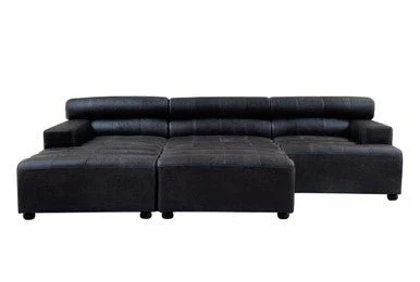 King Armless Distressed Slate Leather Sofa Chair - Image 11