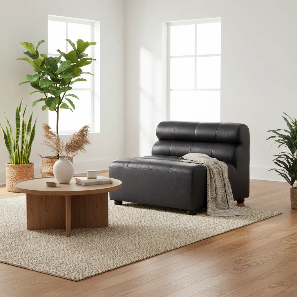 King Armless Distressed Slate Leather Sofa Chair - Image 3