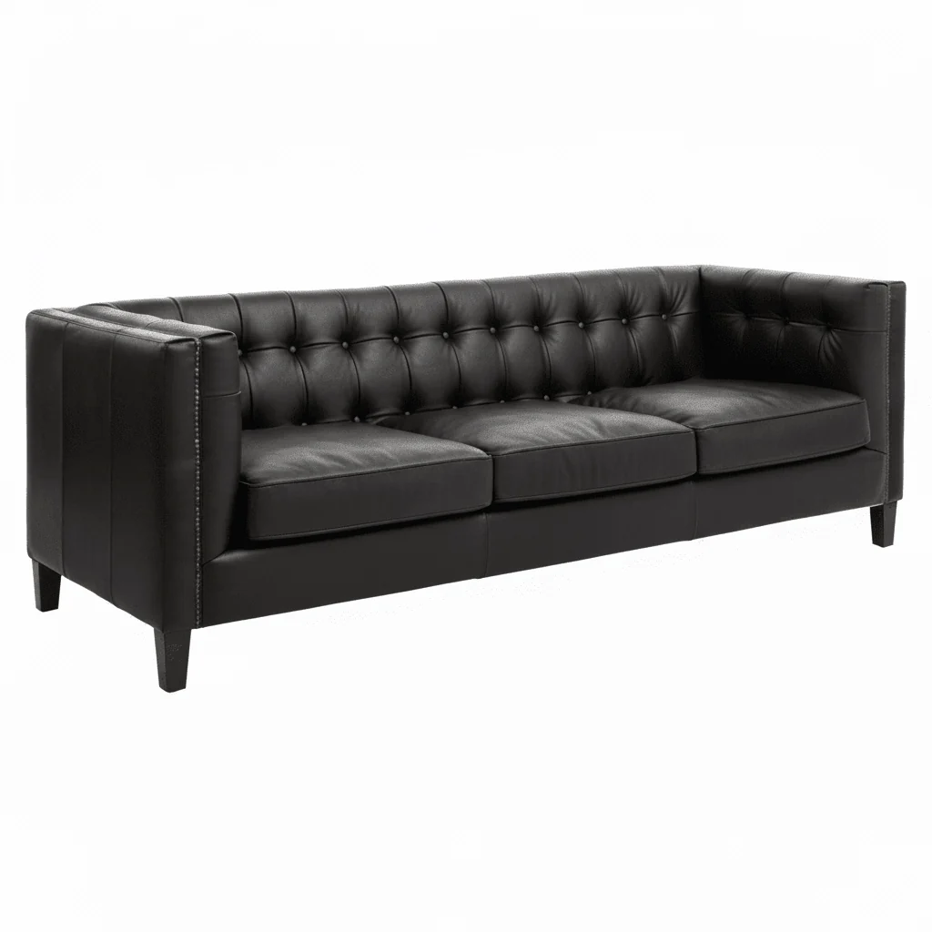 King Three Seater Antique Ebony Leather Sofa