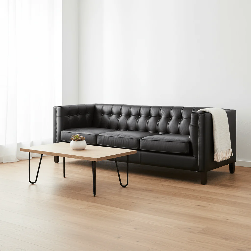 King Three Seater Antique Ebony Leather Sofa - Image 3