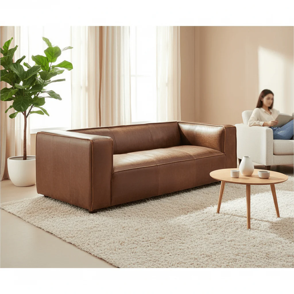 King Three Seater Mexico Brown Leather Sofa - Image 2