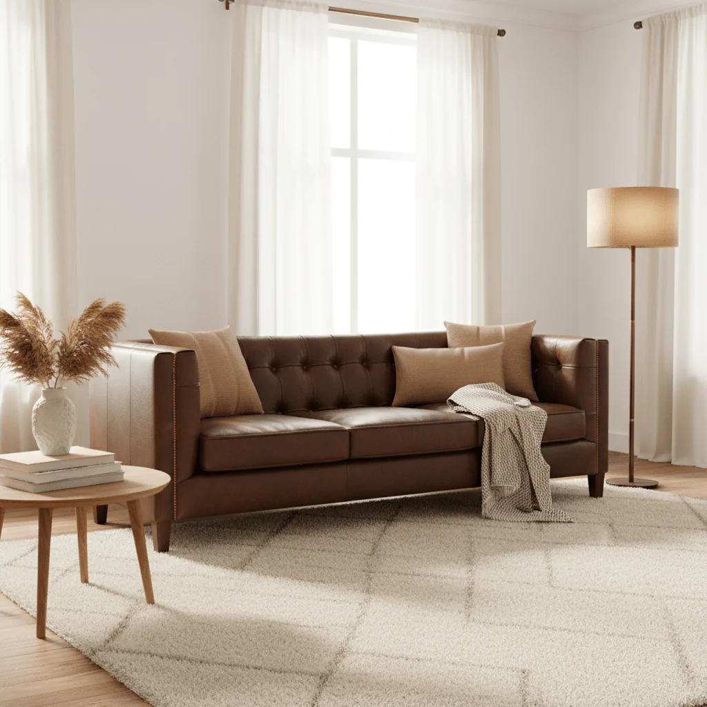 King Three Seater Tufted Back Leather Sofa - Image 4