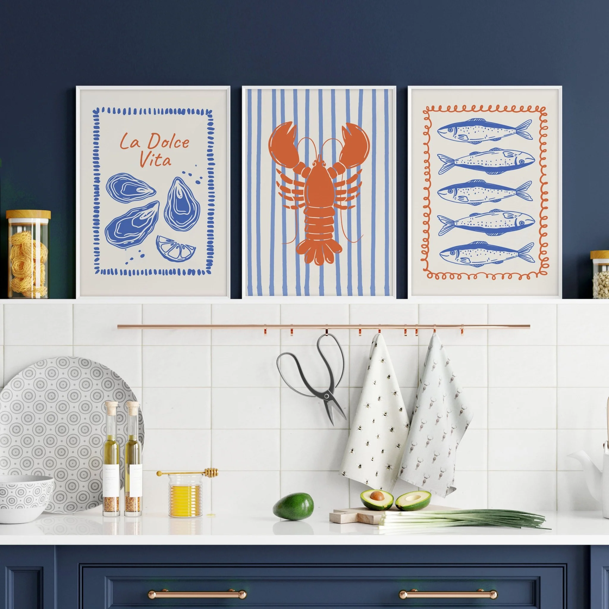 Kitchen Gallery Walls | Set of 3 Italian Lifestyle Wall art Prints