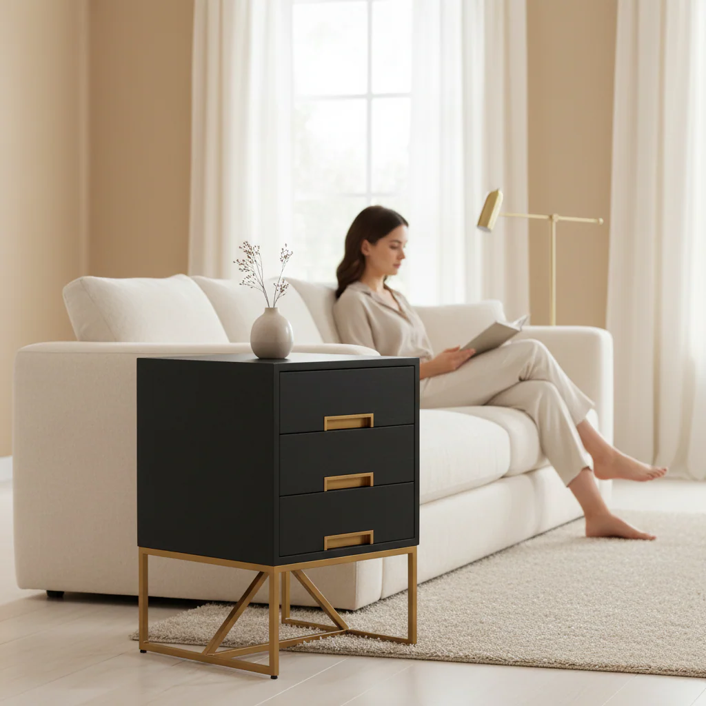 Kochi Black Side Table with 3 Drawers - Image 2