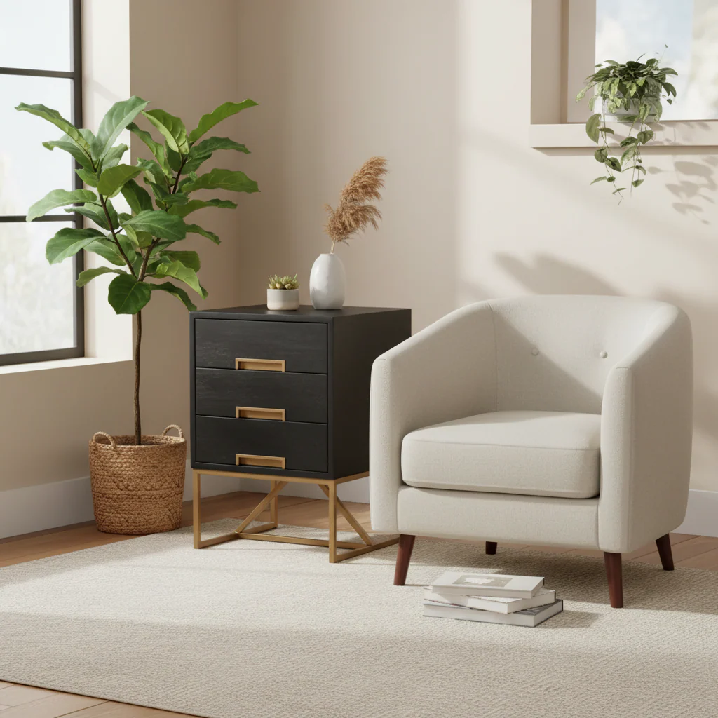 Kochi Black Side Table with 3 Drawers - Image 3
