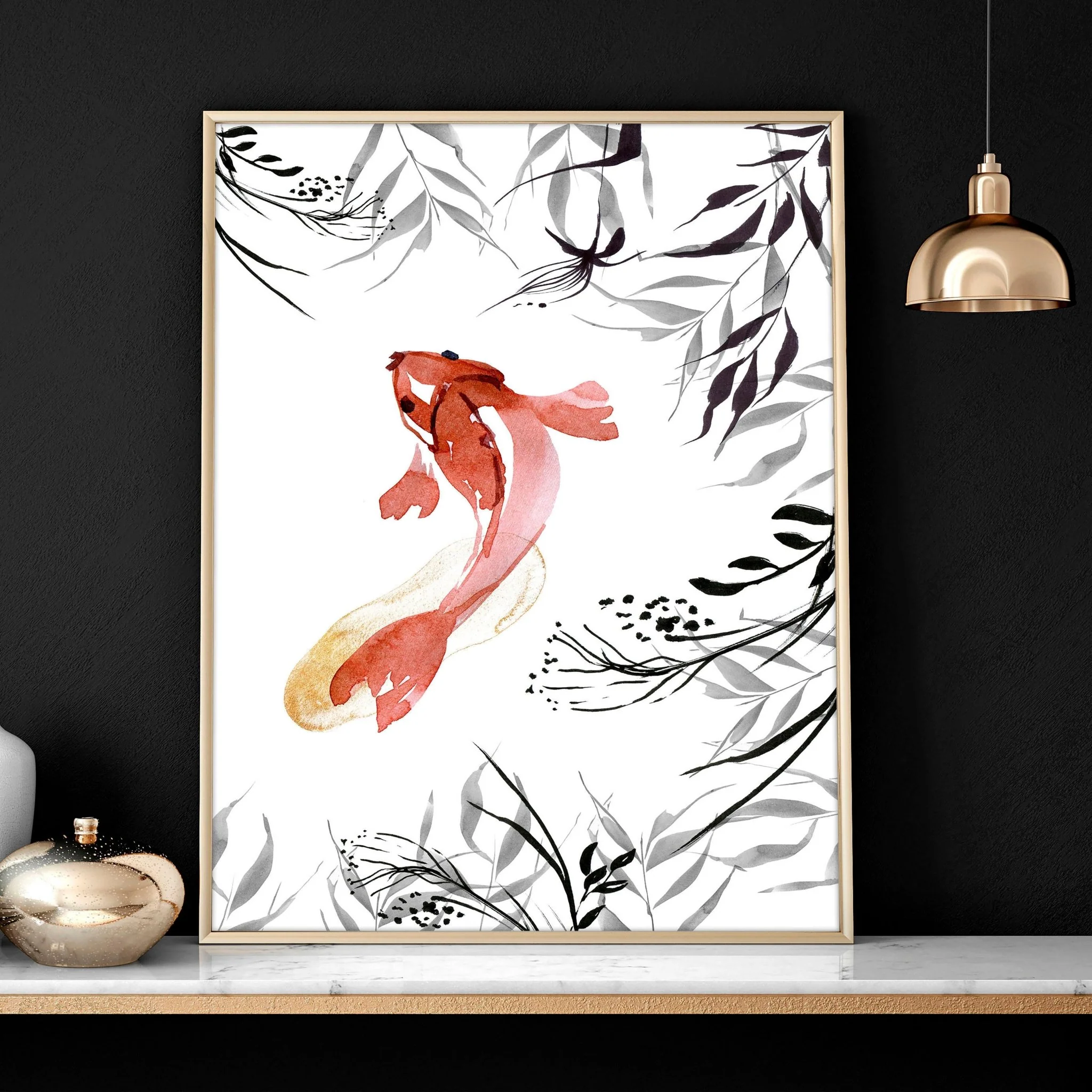Koi fish Japanese art | set of 2 wall art prints for office decor - Image 4