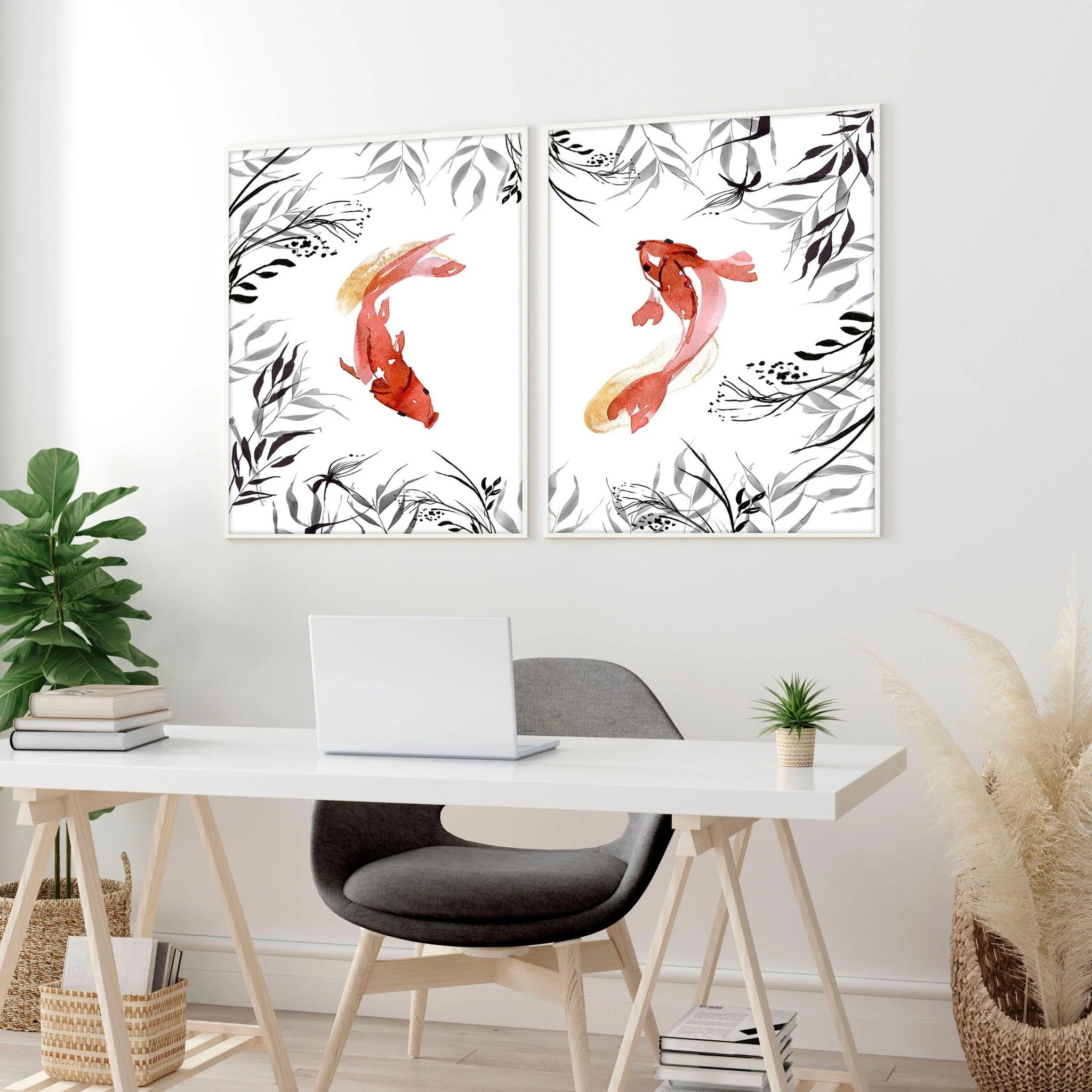 Koi fish Japanese art | set of 2 wall art prints for office decor - Image 5
