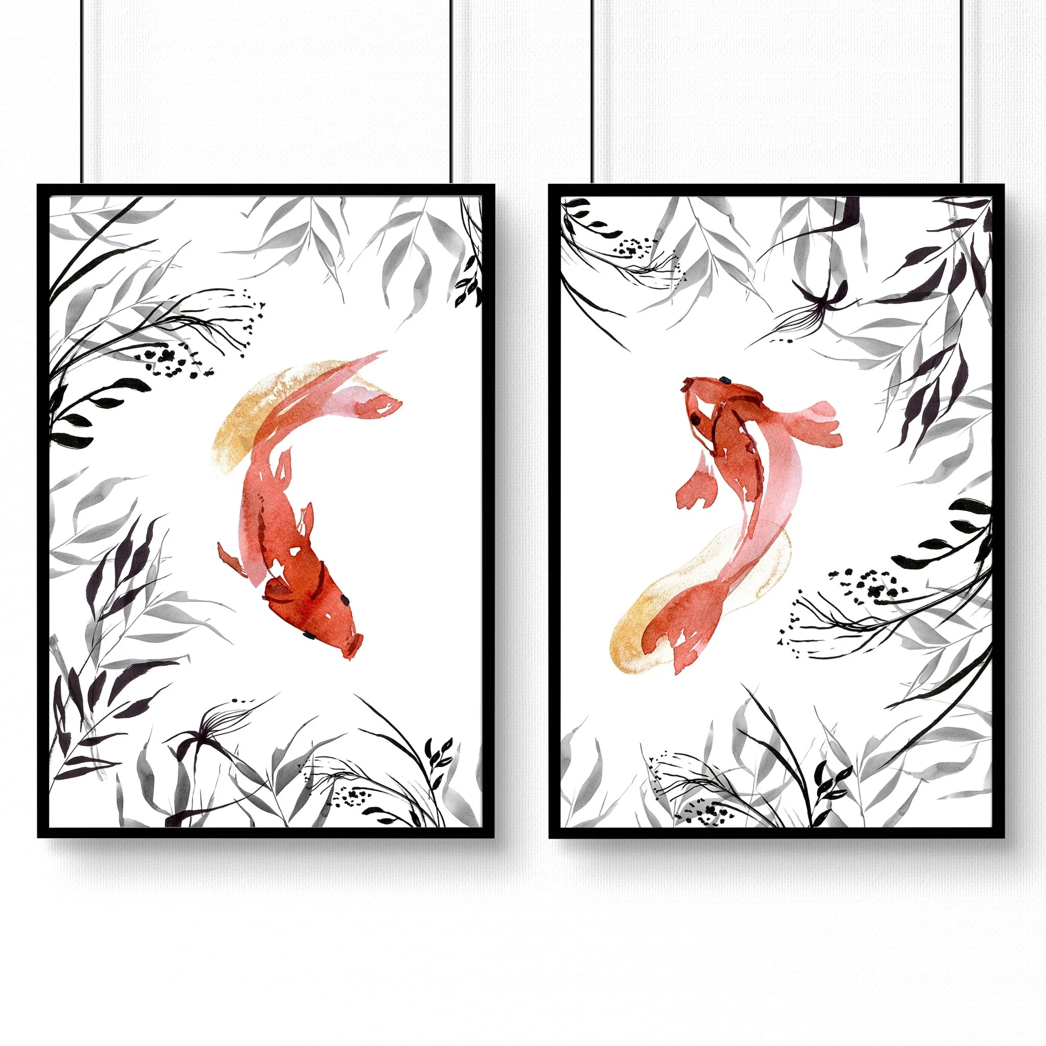 Koi fish Japanese art | set of 2 wall art prints for office decor - Image 6