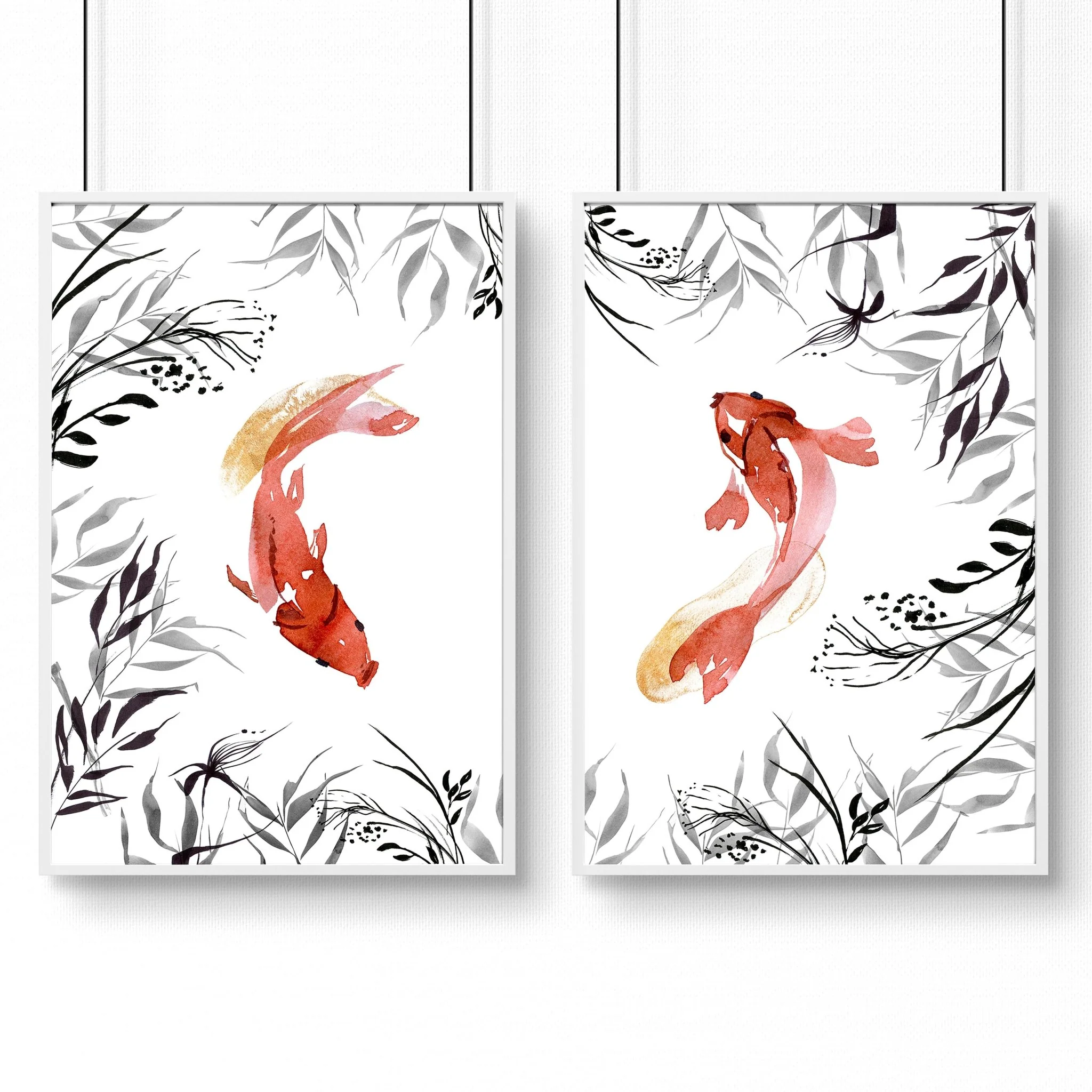 Koi fish Japanese art | set of 2 wall art prints for office decor - Image 7