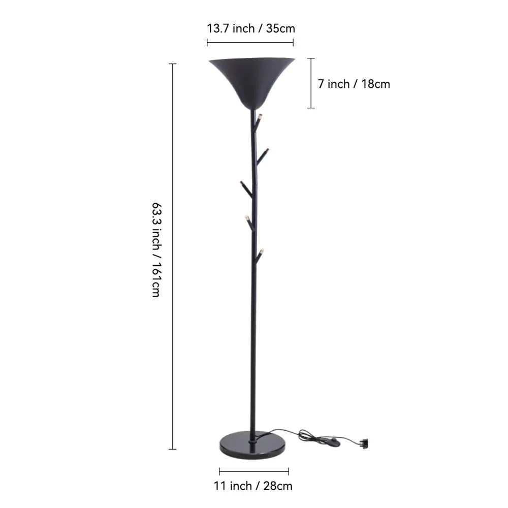 KOMORE Modern Black E14 1-Light Floor Lamp with Coat Rack for Living Room Office, Bedroom, Hallway, Porch - Image 6