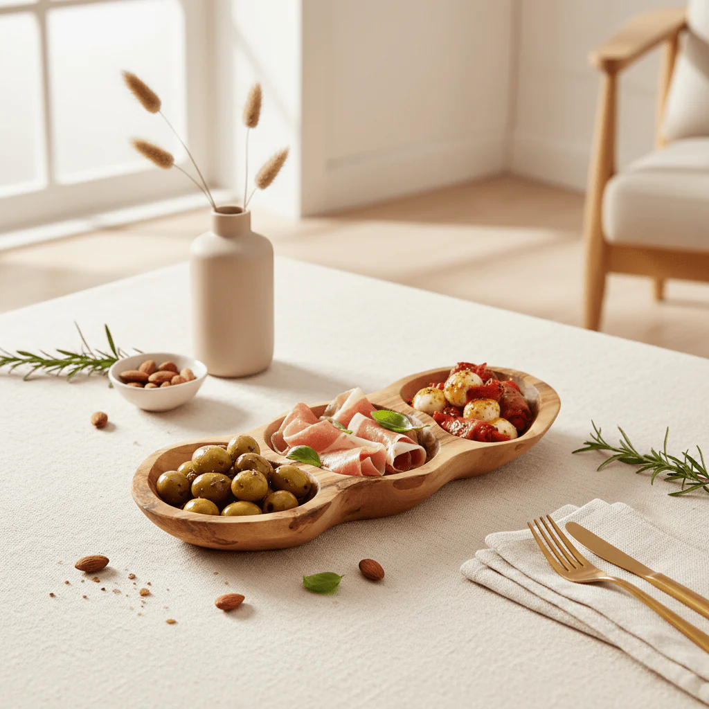 Kora 3 Section Olive Wood Antipasti Dish - Image 8