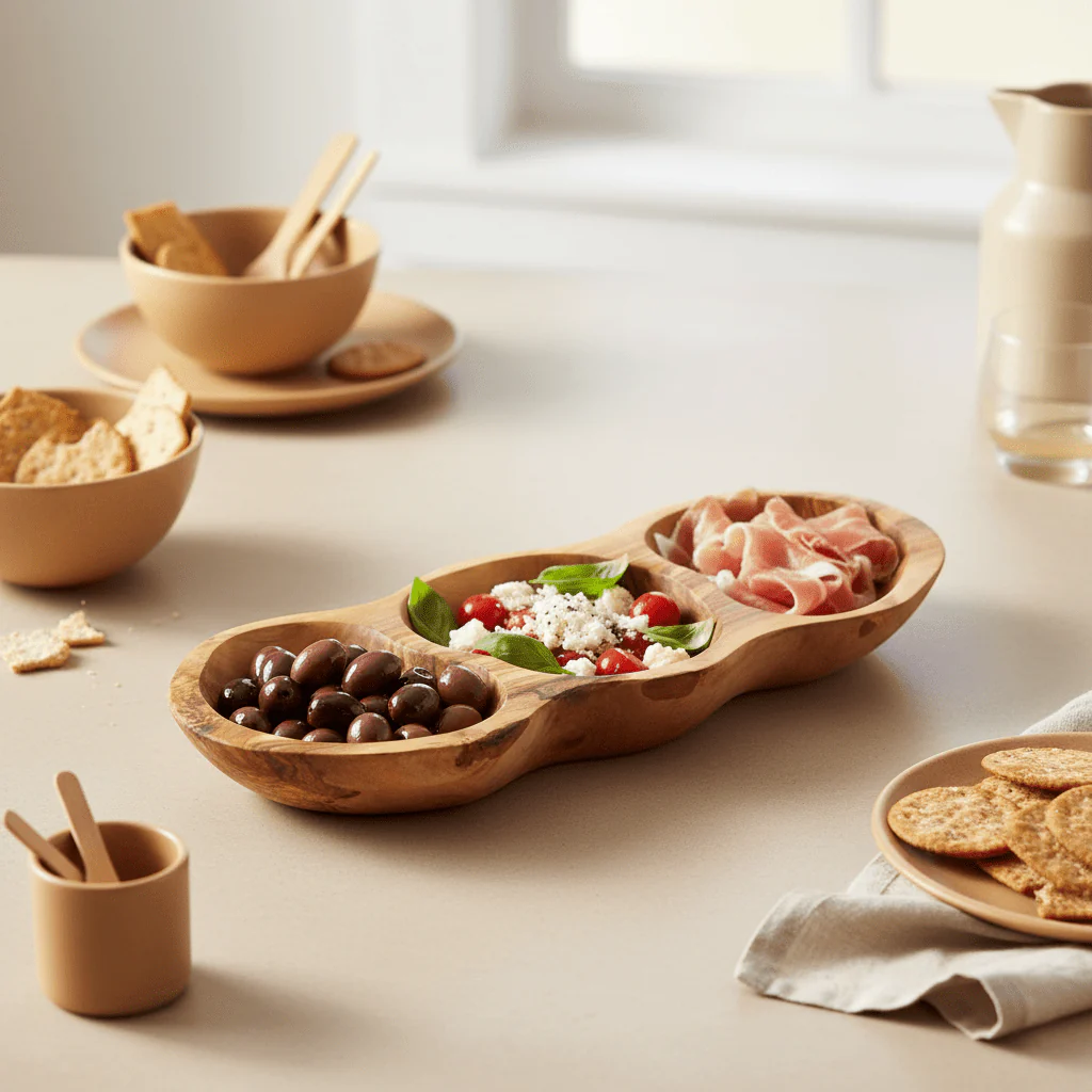 Kora 3 Section Olive Wood Antipasti Dish - Image 9