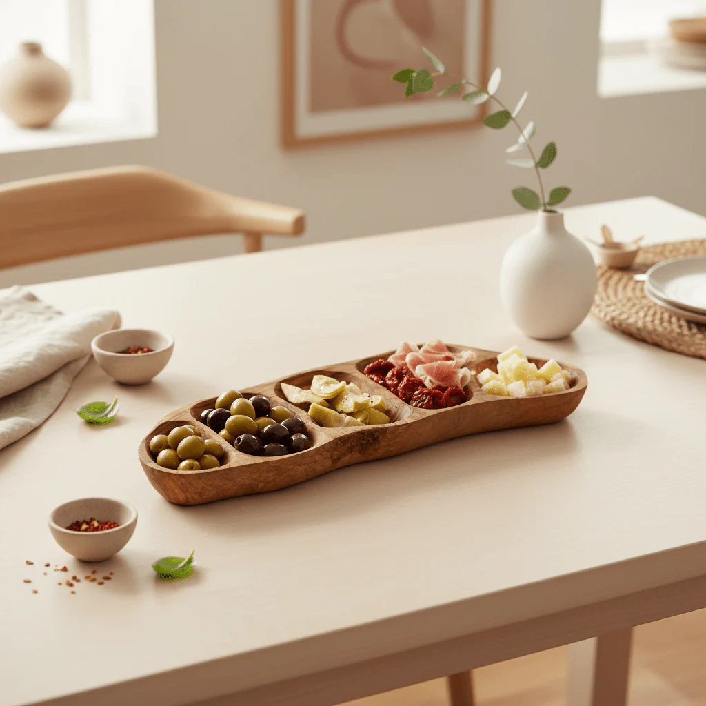 Kora 5 Section Olive Wood Antipasti Dish - Image 3
