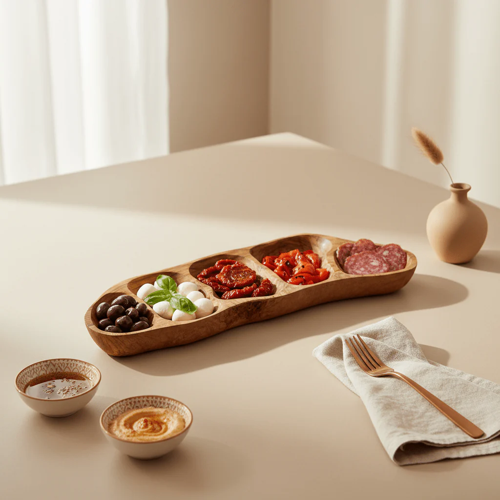 Kora 5 Section Olive Wood Antipasti Dish - Image 4