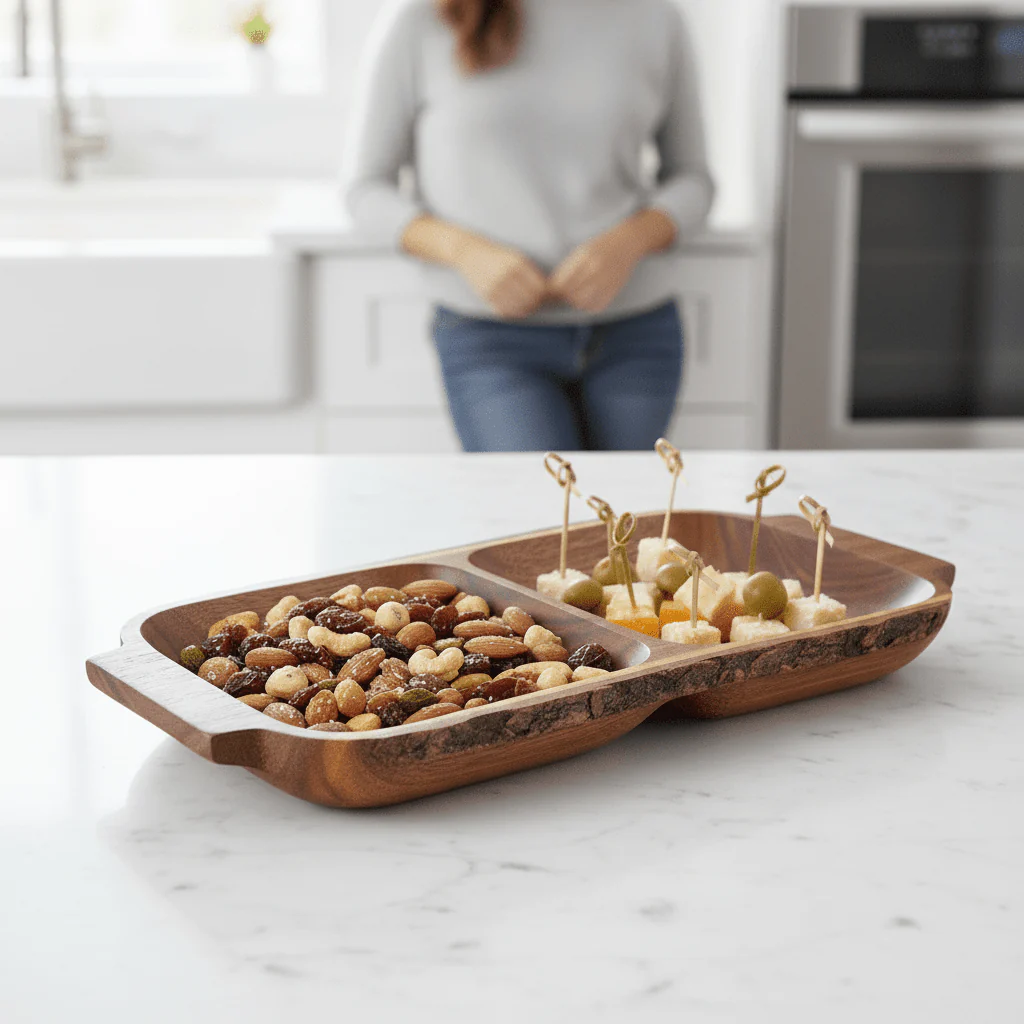 Kora Acacaia Two Section Serving Dish With Handles - Image 2