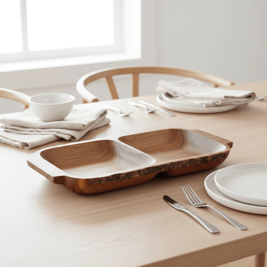 Kora Acacaia Two Section Serving Dish With Handles - Image 3