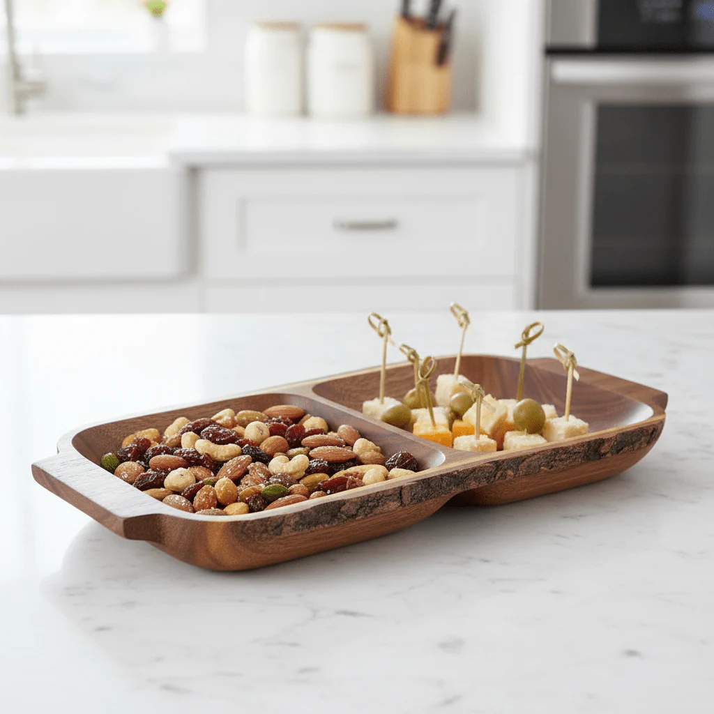 Kora Acacaia Two Section Serving Dish With Handles - Image 5