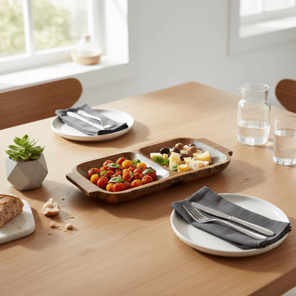 Kora Acacaia Two Section Serving Dish With Handles - Image 6