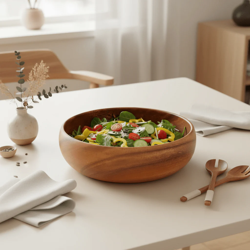 Kora Acacia Large Round Salad Bowl - Image 3