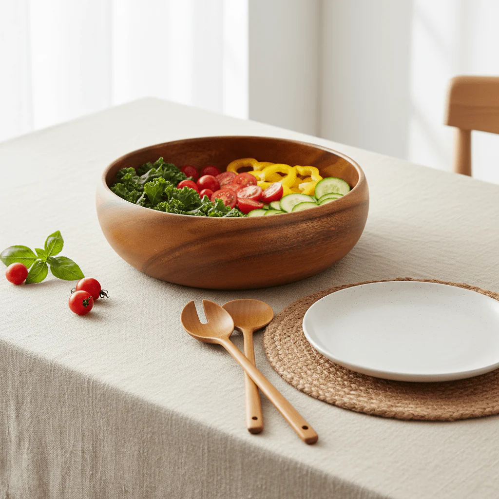 Kora Acacia Large Round Salad Bowl - Image 4