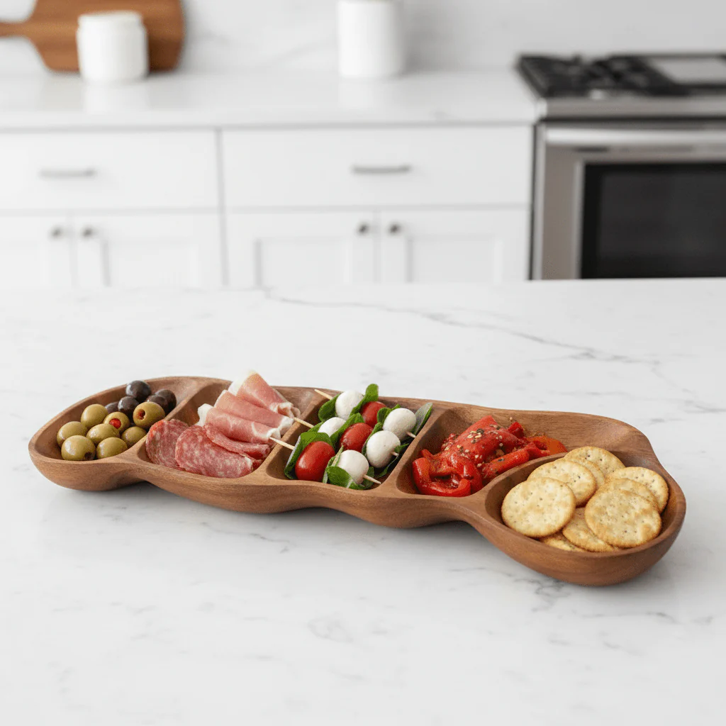 Kora Acacia Wood Five Section Antipasti Dish - Image 3