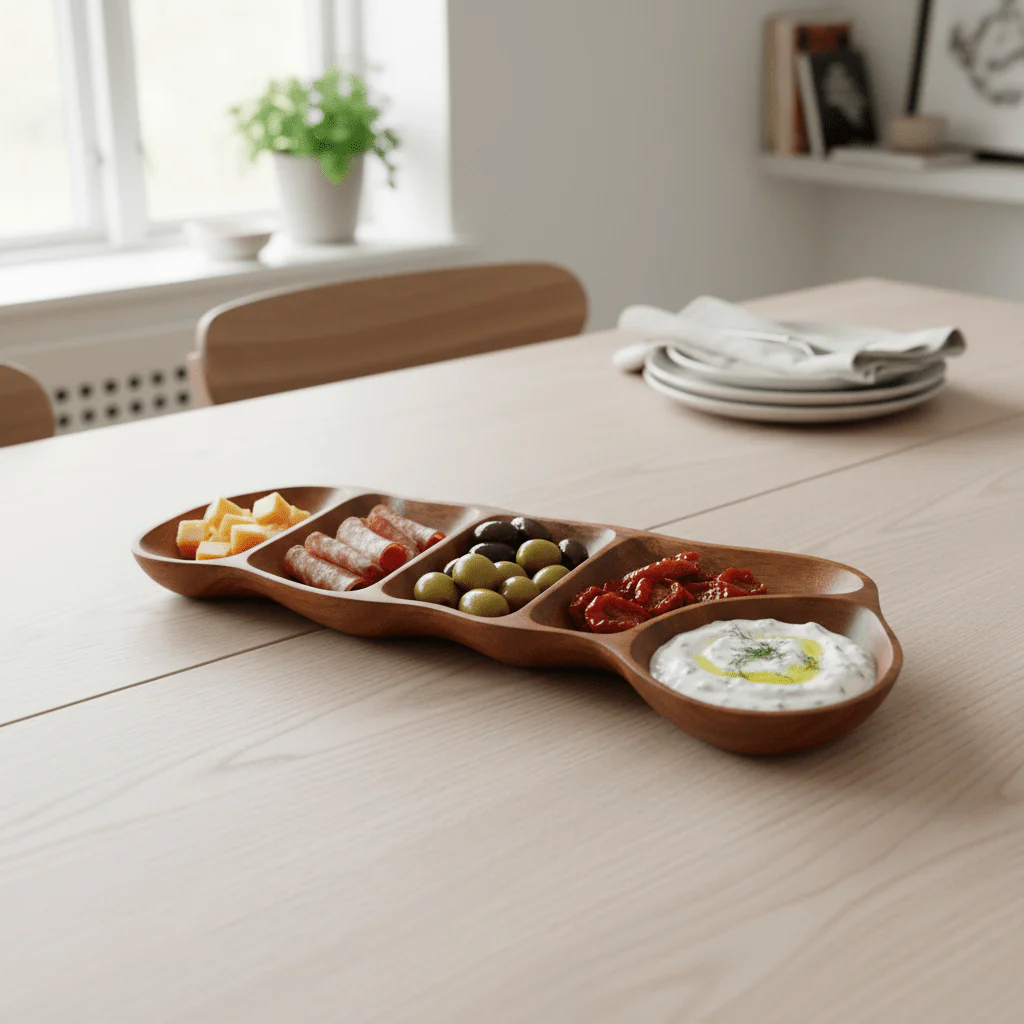 Kora Acacia Wood Five Section Antipasti Dish - Image 4