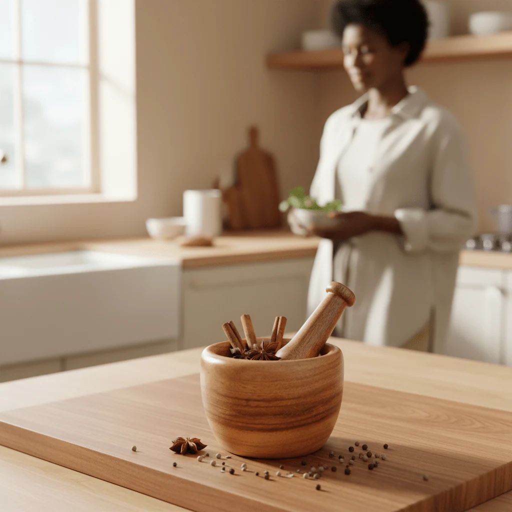 Kora Acacia Wood Tapered Mortar and Pestle - Image 2