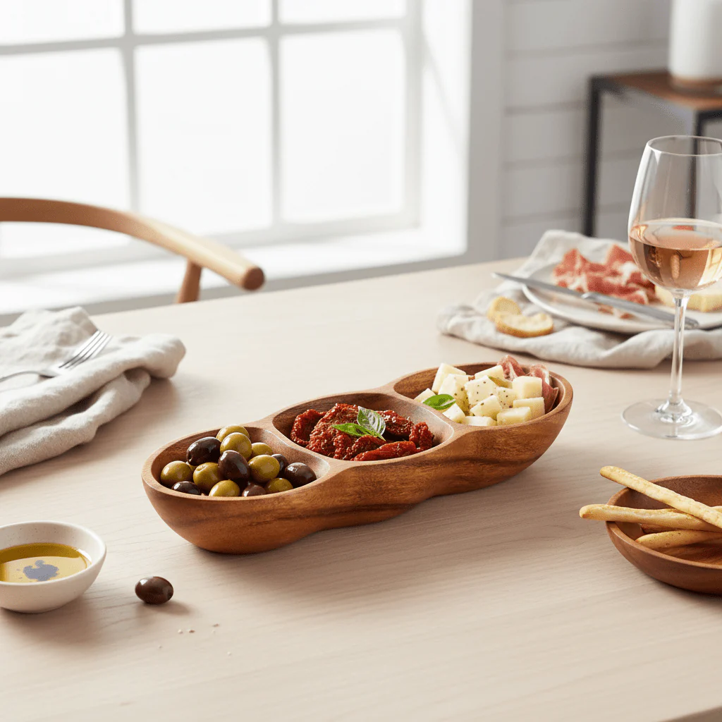 Kora Acacia Wood Three Section Antipasti Dish - Image 10