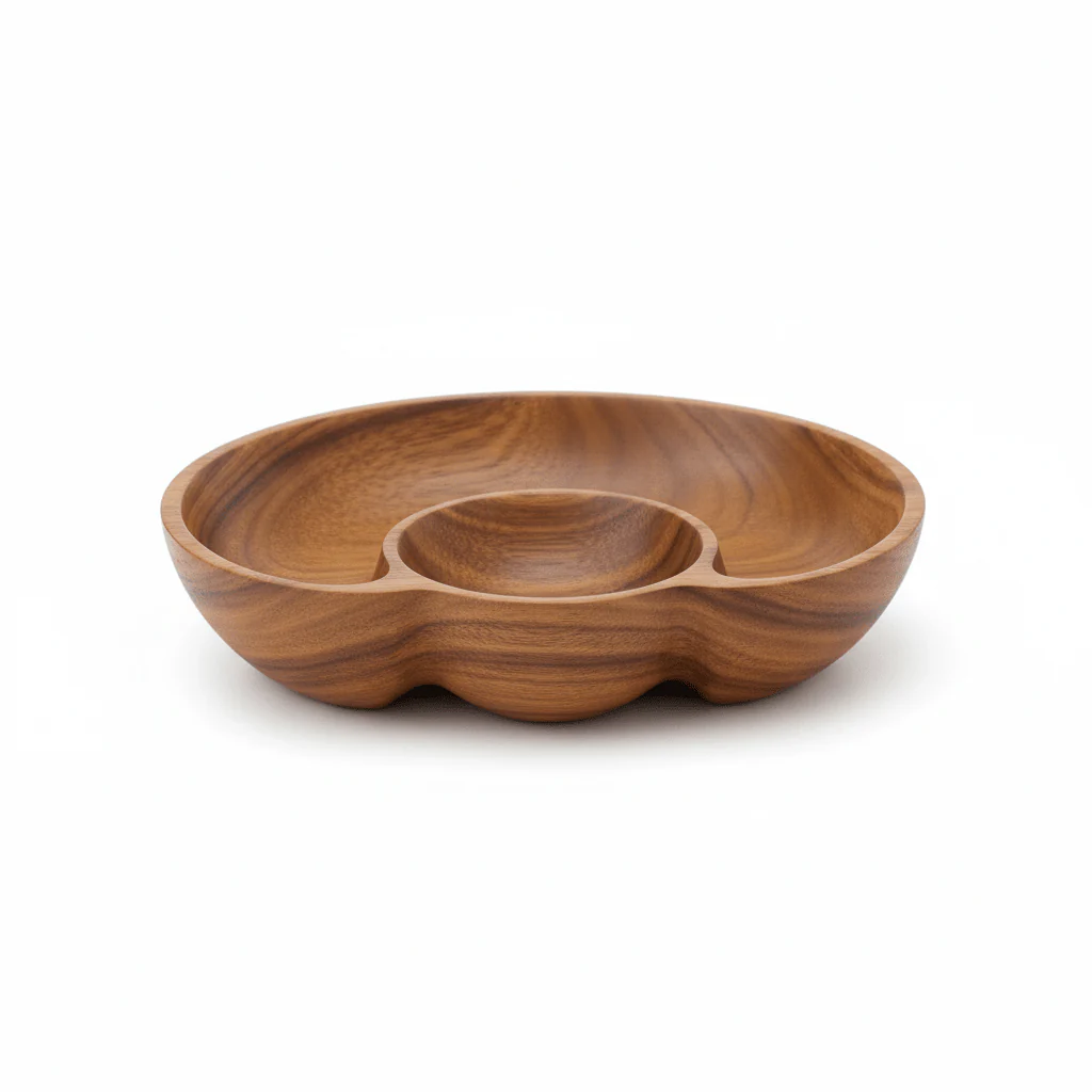 Kora Acacia Wood Three Section Antipasti Dish - Image 2