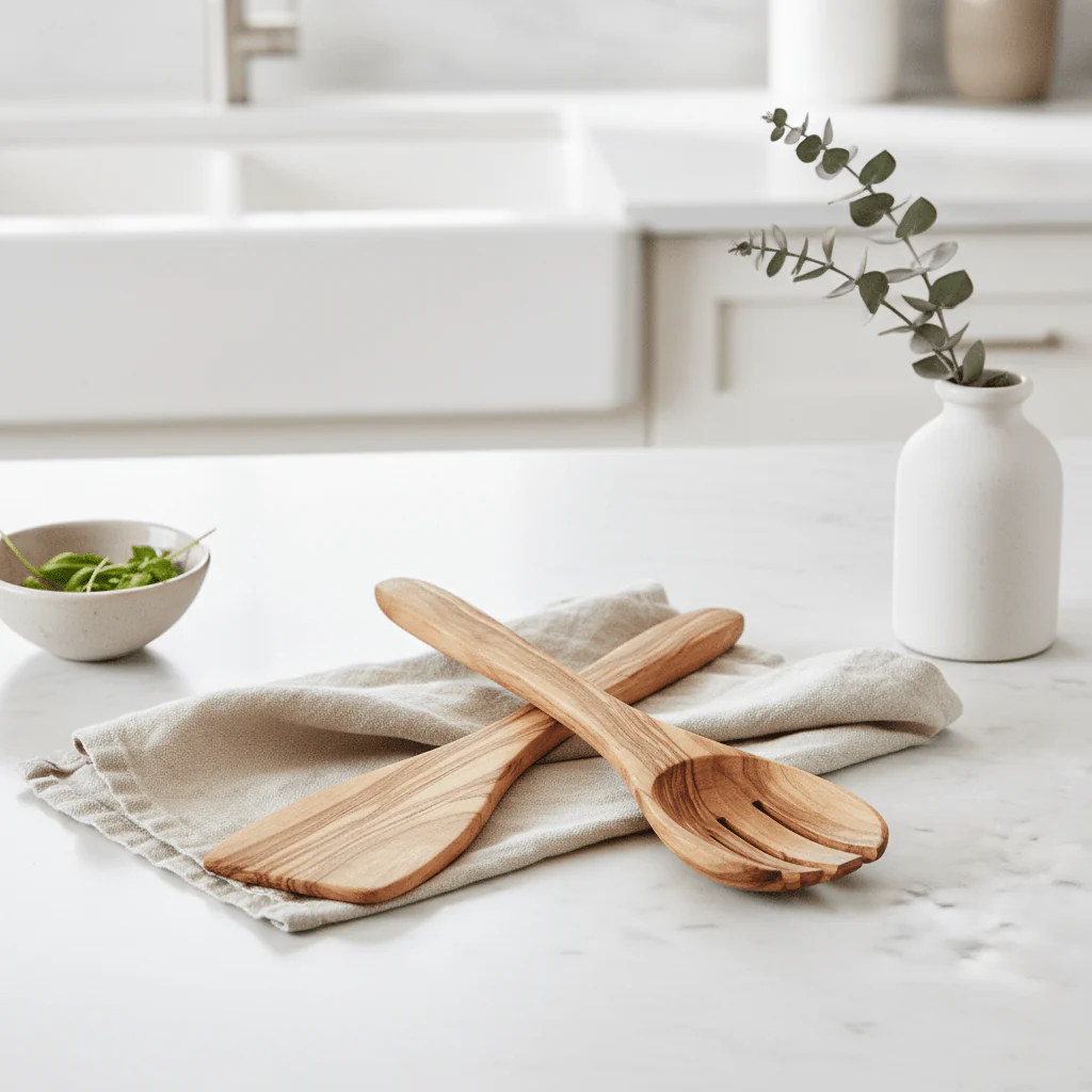 Kora Olive Wood Flat Salad Servers - Image 3