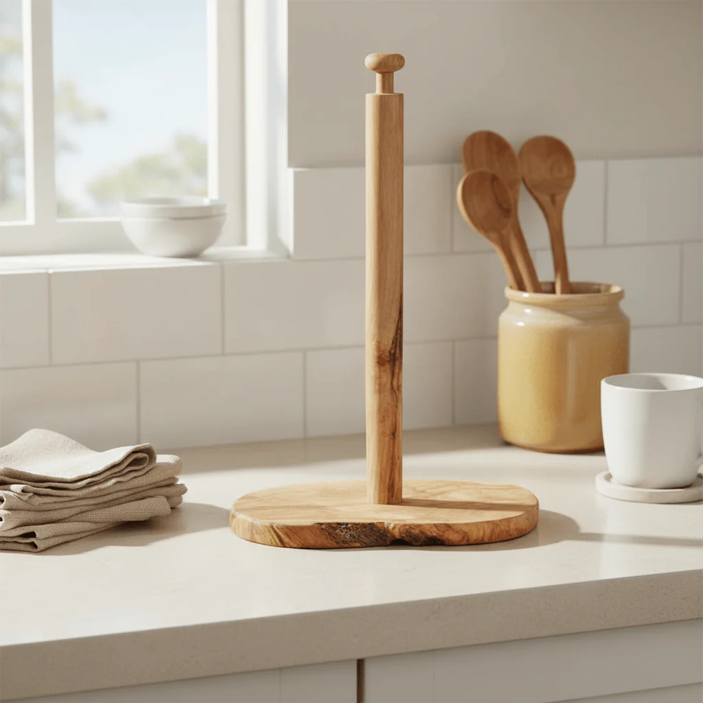 Kora Olive Wood Kitchen Roll Holder - Image 4
