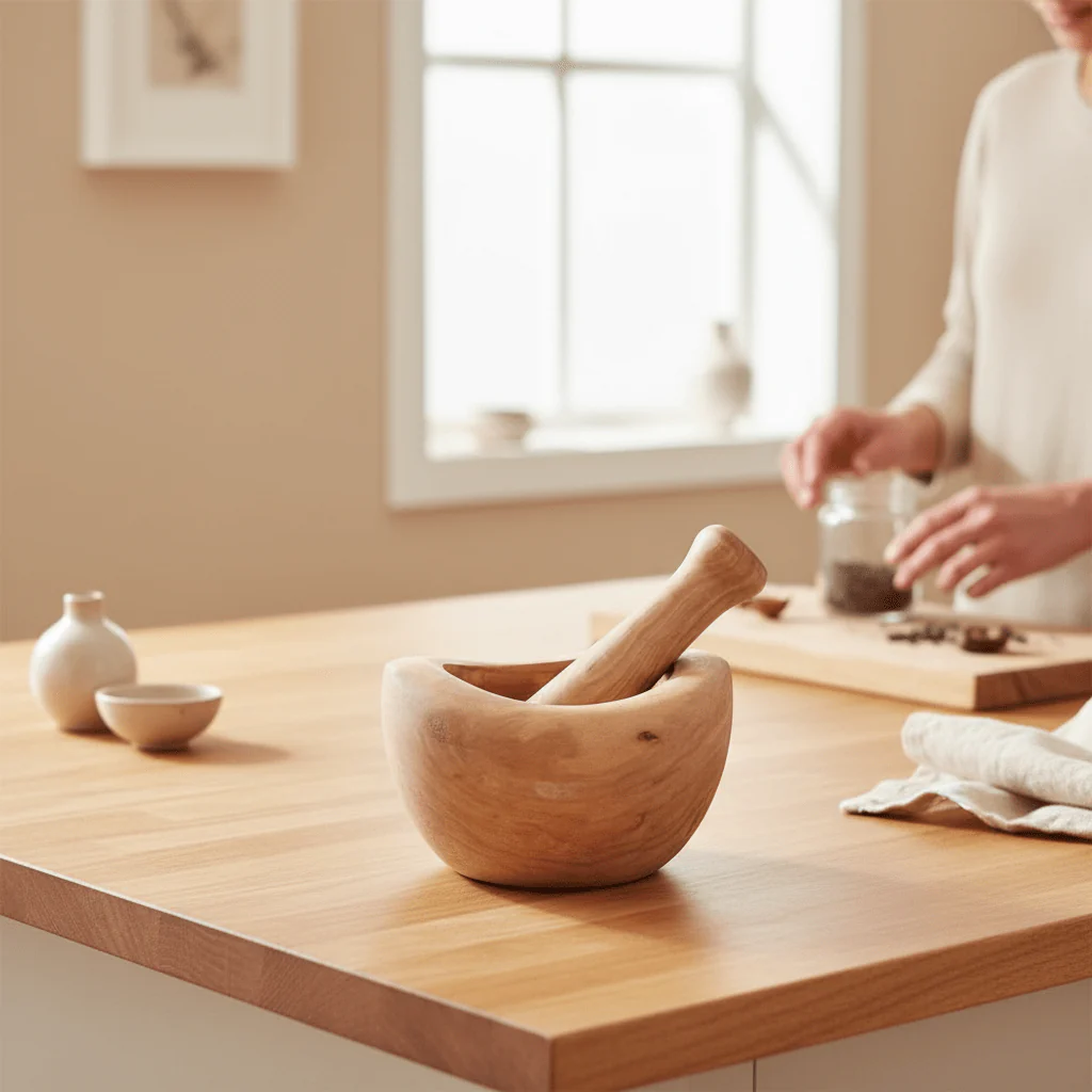 Kora Olive Wood Mortar And Pestle - Image 2