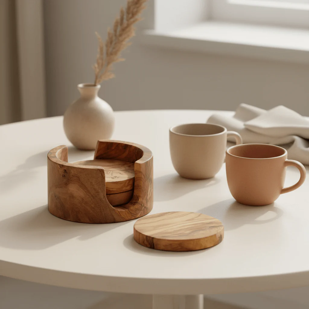 Kora Set Of 4 Olive Wood Round Coasters - Image 3