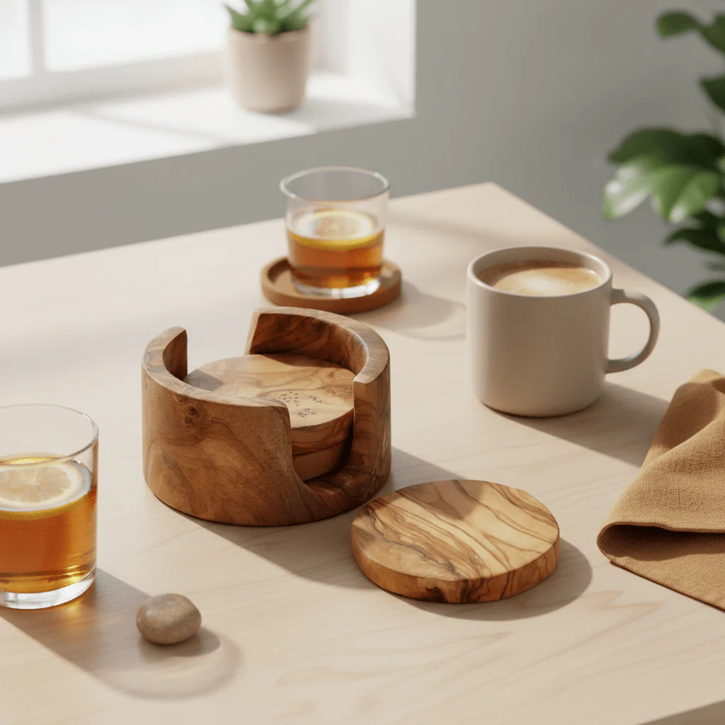Kora Set Of 4 Olive Wood Round Coasters - Image 7
