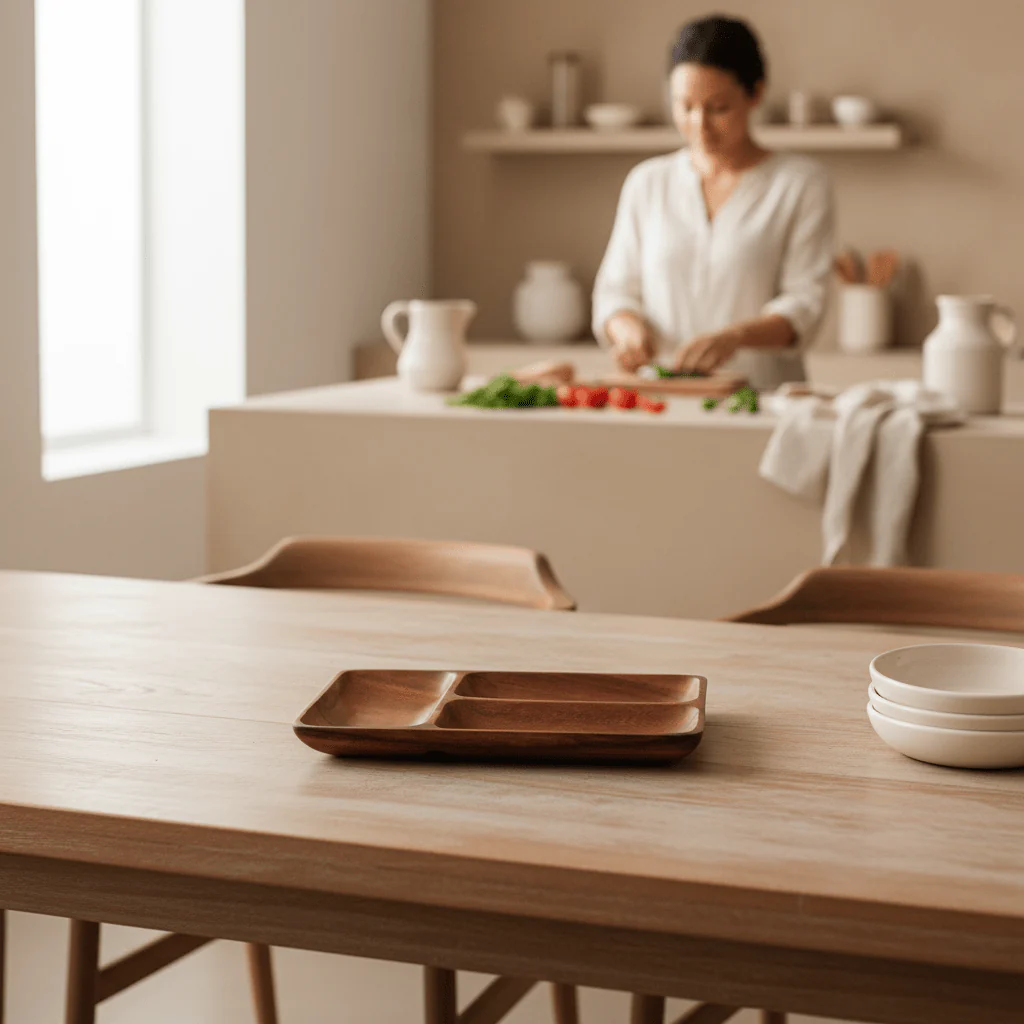 Kora Three Section Serving Dish In Acacia Wood - Image 2