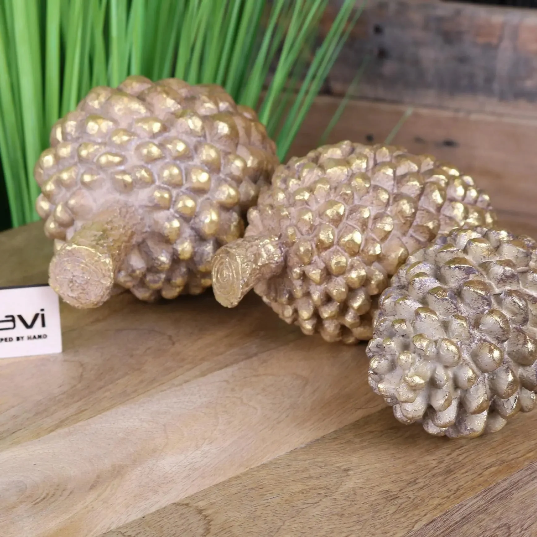 Kurki Set of 3 Antiqued Gold Pinecones Ornaments - Image 5