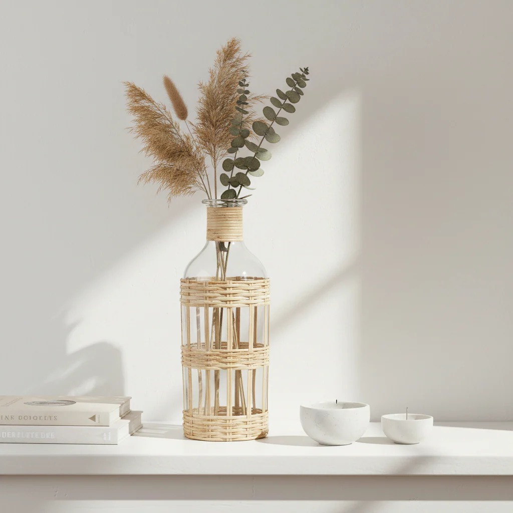 Kuta Natural Cane and Glass Large Vase - Image 3