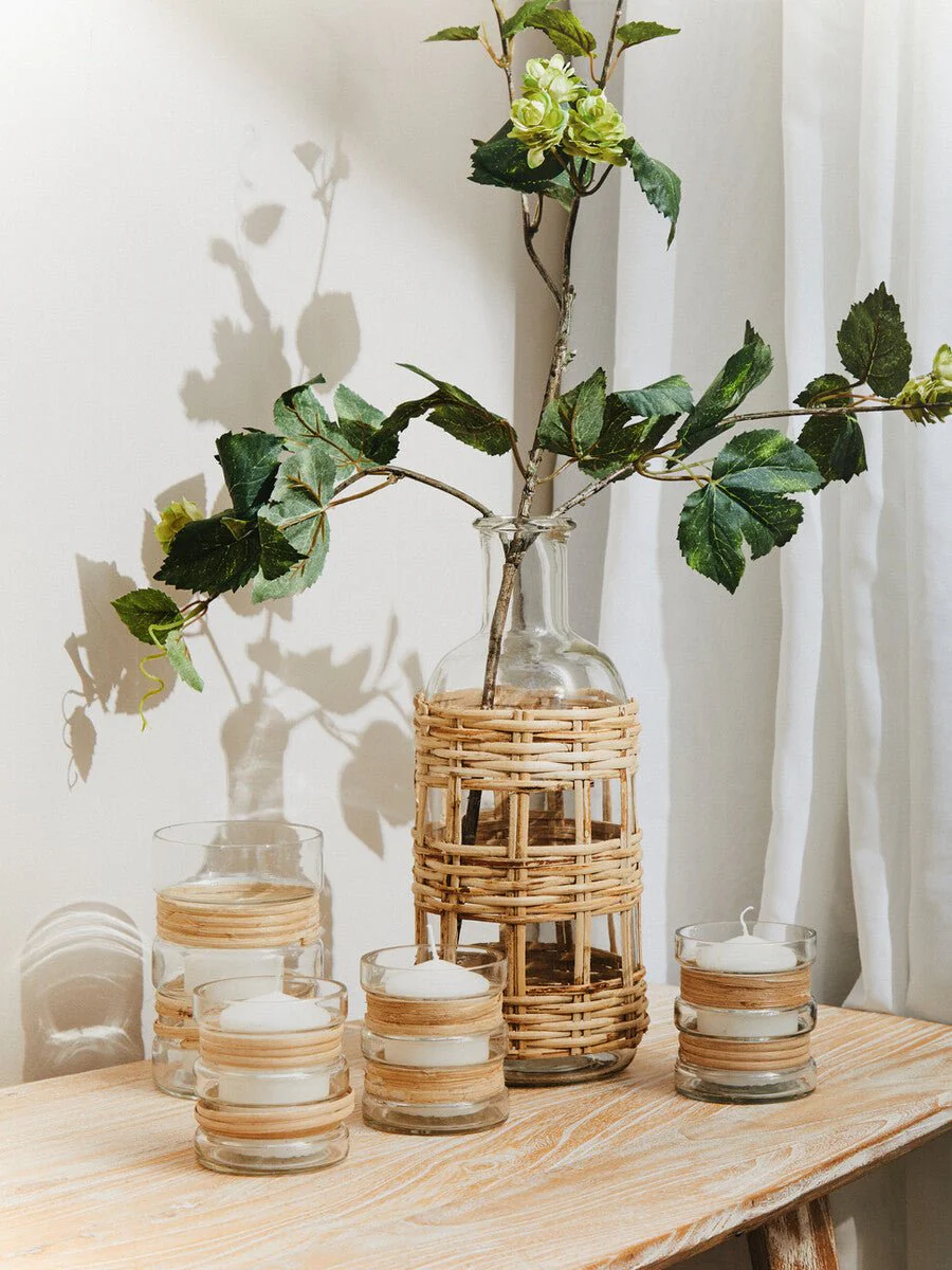 Kuta Natural Cane and Glass Small Vase - Image 8