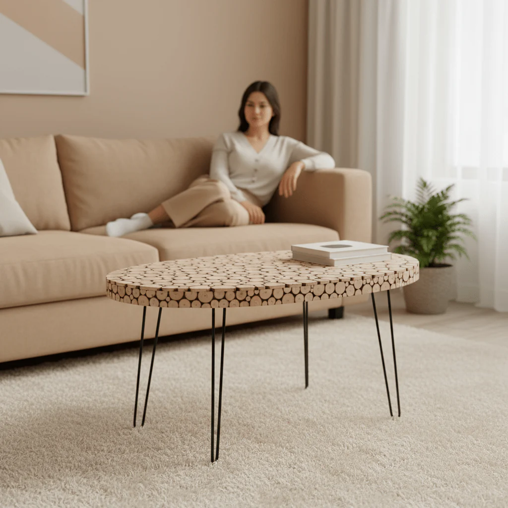 Lacuna Fir Wood Oval Coffee Table - Image 2