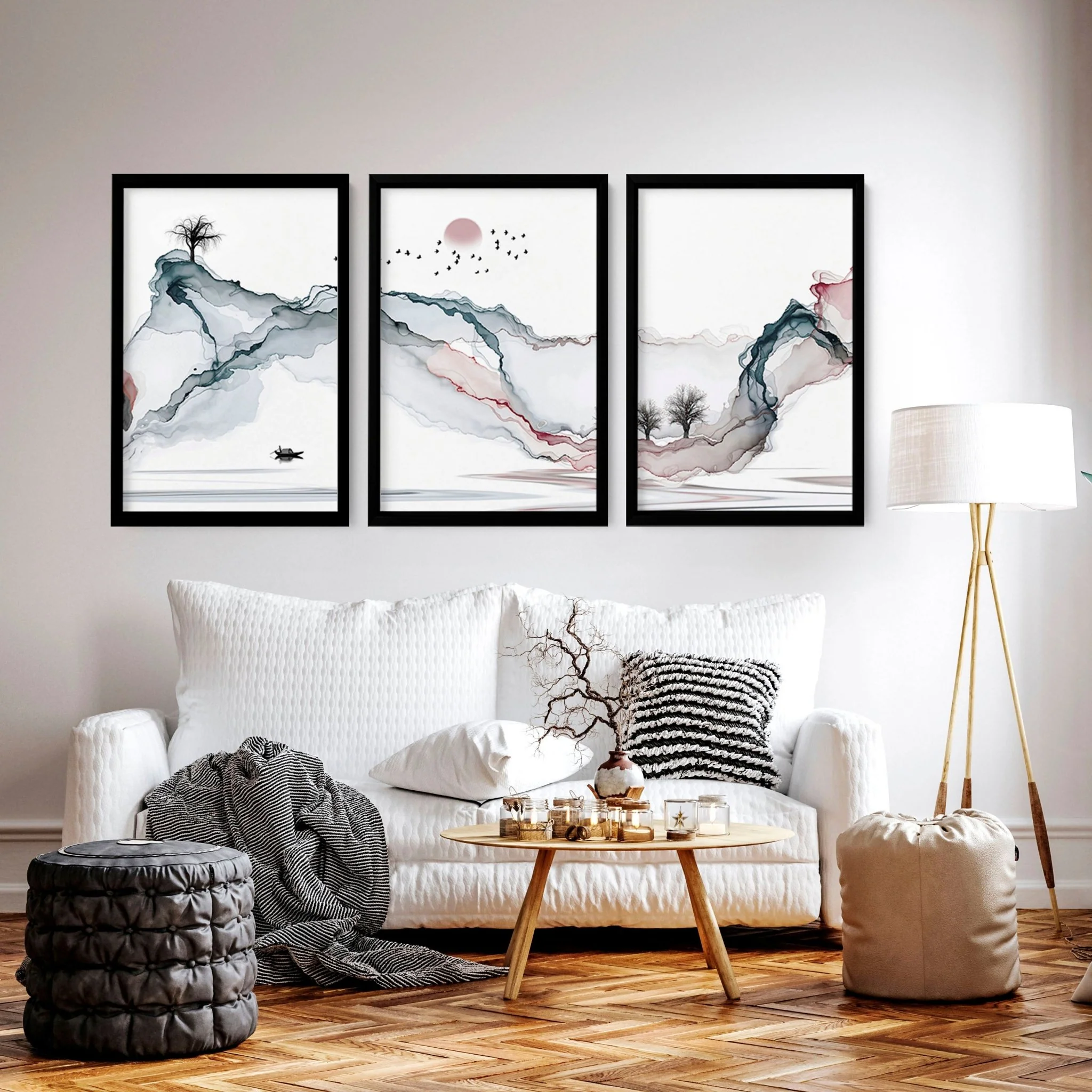 Landscape art sunset | set of 3 framed wall art - Image 2