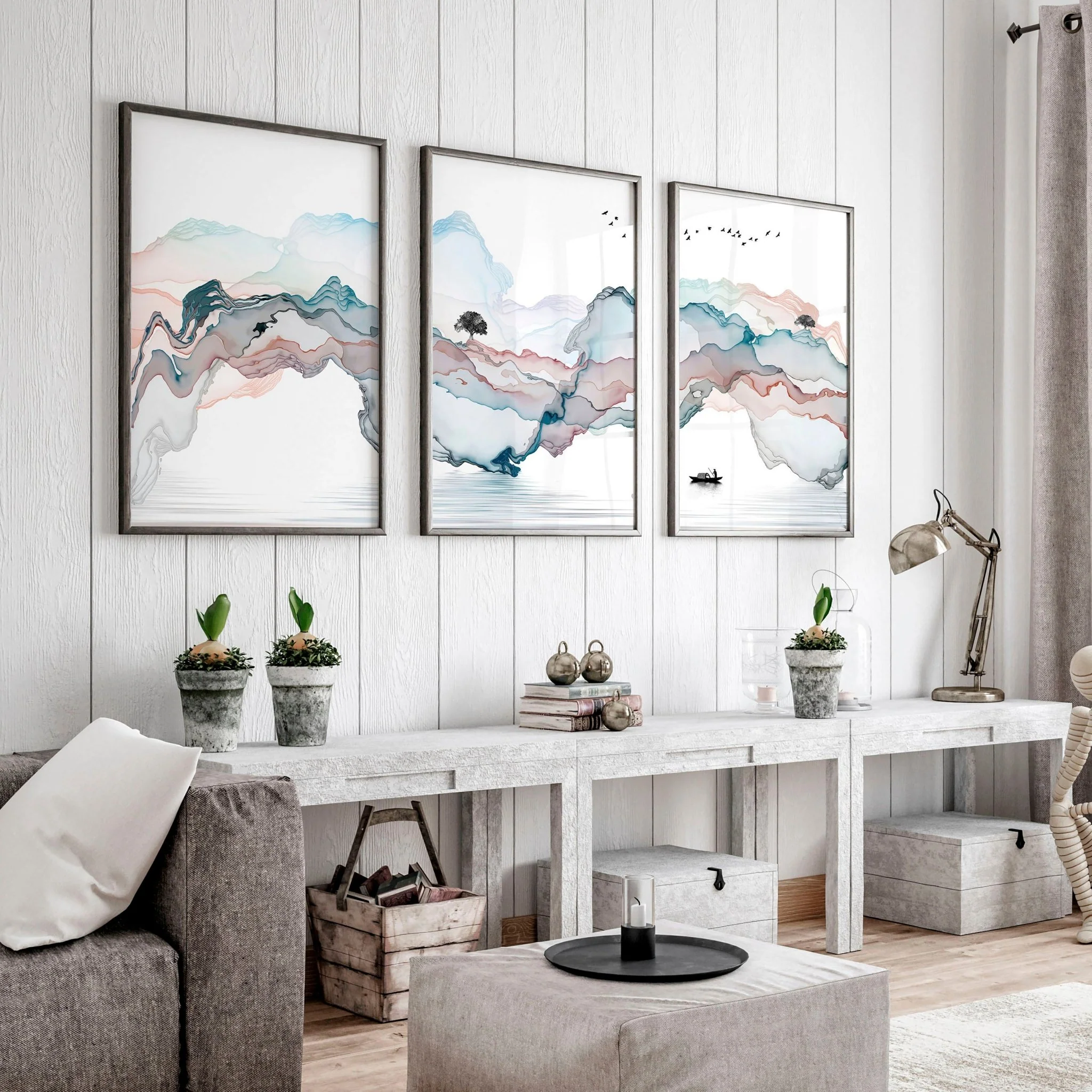 Landscape painting Japan | set of 3 wall art prints for living room - Image 2