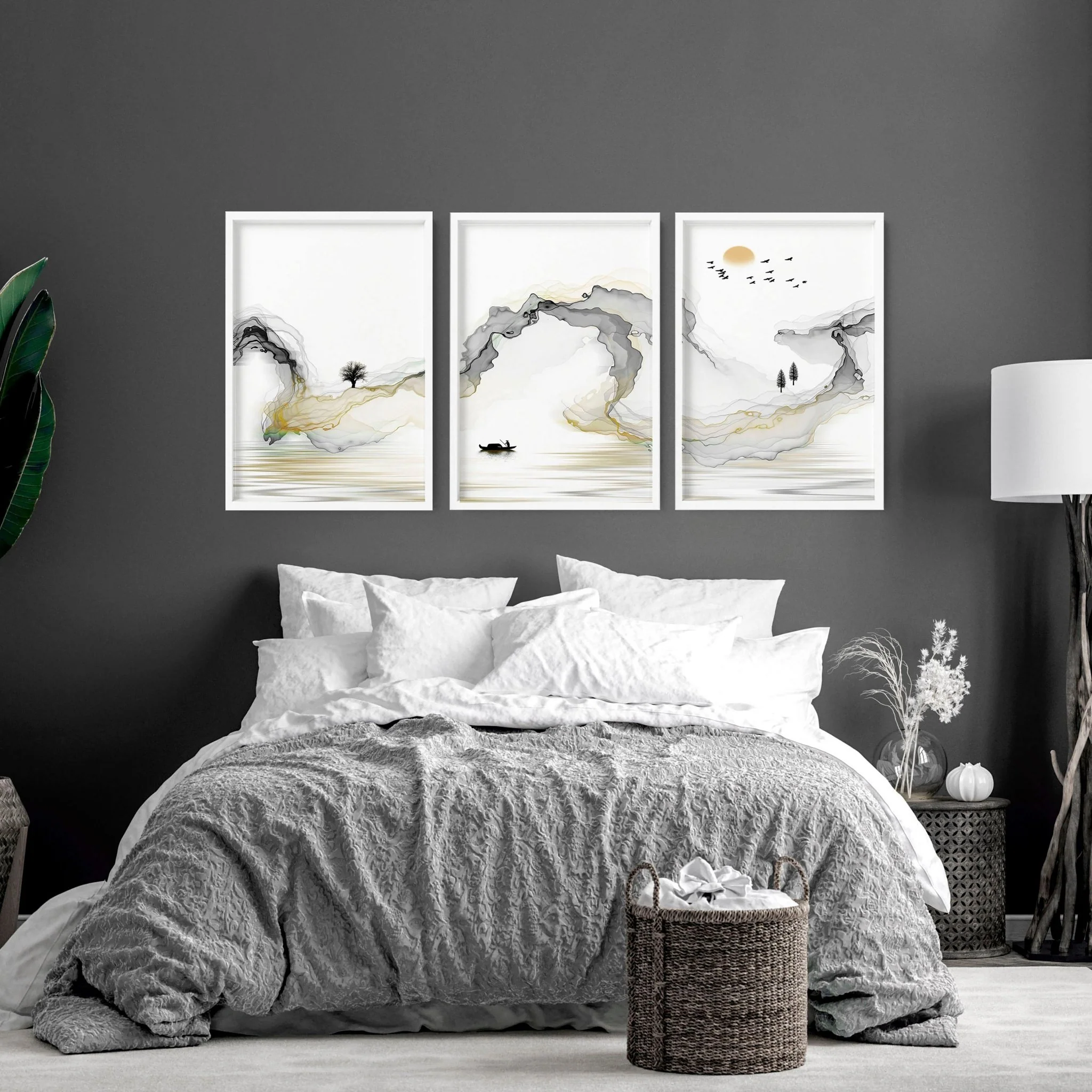 Landscape painting Japanese | set of 3 Bedroom wall art - Image 2
