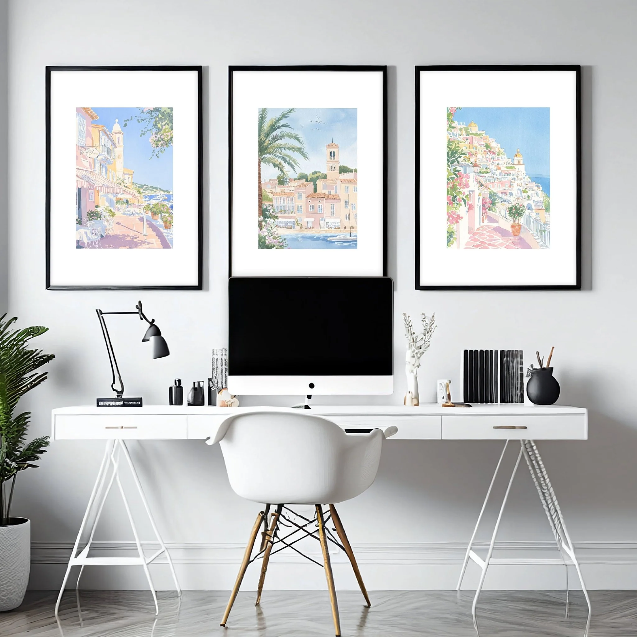 Large Framed Wall Paintings | Set of 3 Beach Decor Wall art Prints - Image 4